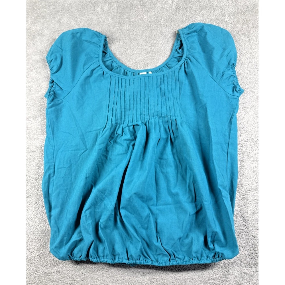 Hester & Orchard Women's Short Sleeve Peasant Blouse‎ Turquoise Size Medium